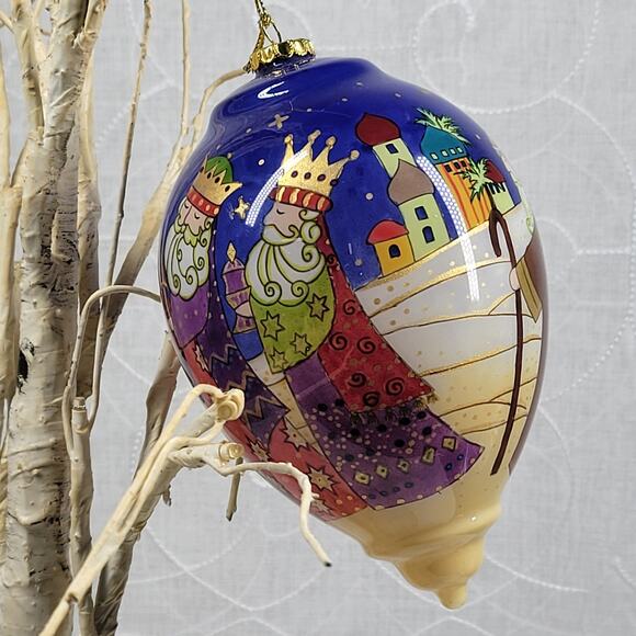 Reverse Painted Glass Ornament Handcrafted 6" Nativity Scene Christmas Village - Picture 12 of 16